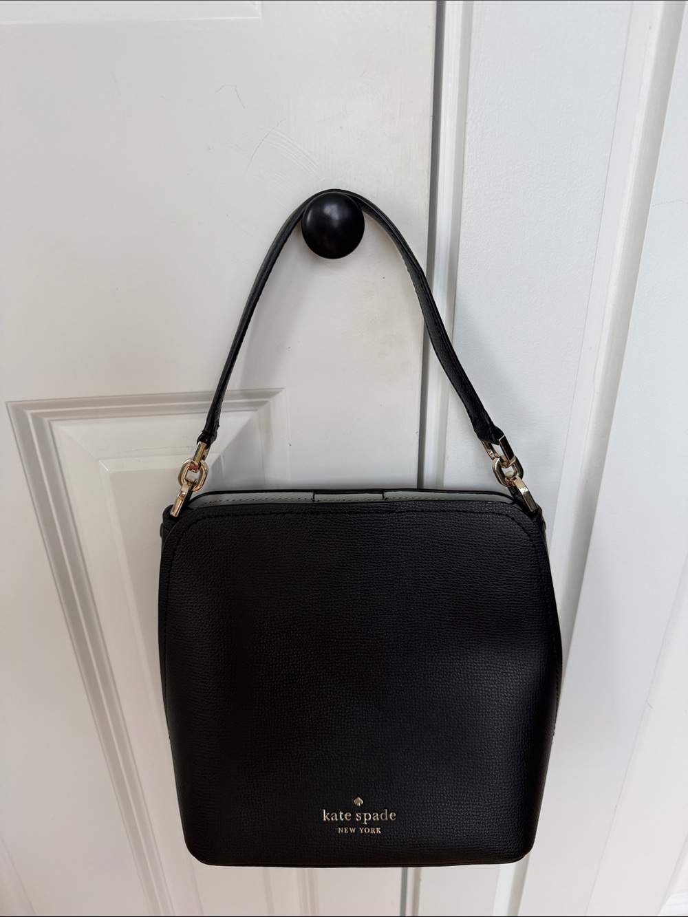 kate spade Black Leather Top-Handle Shoulder Bag with Gold Hardware